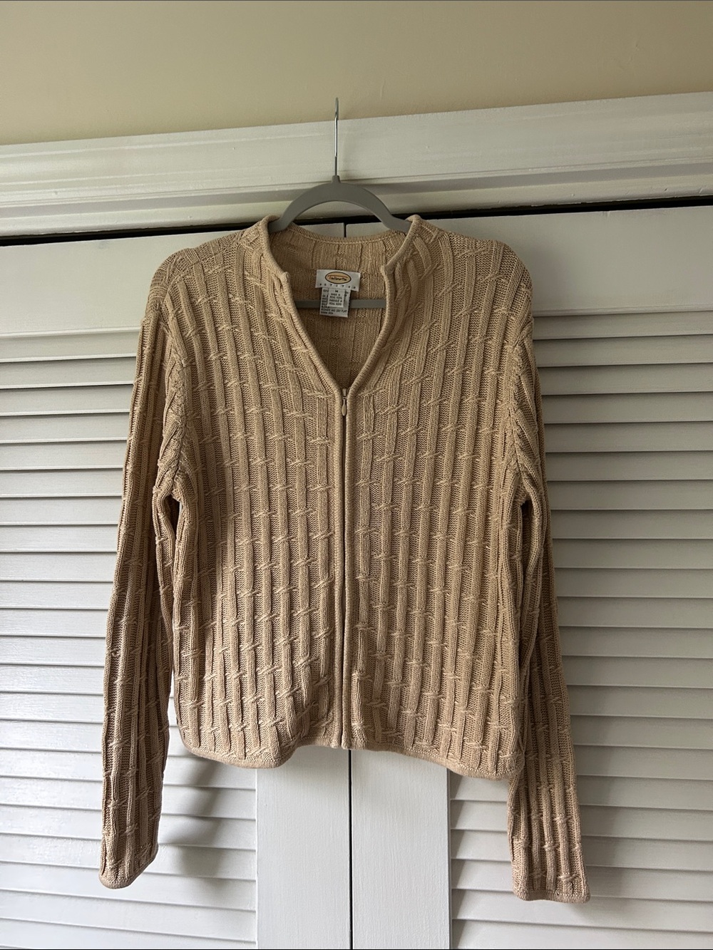 Talbots Beige Cable-Knit Zip Cardigan
